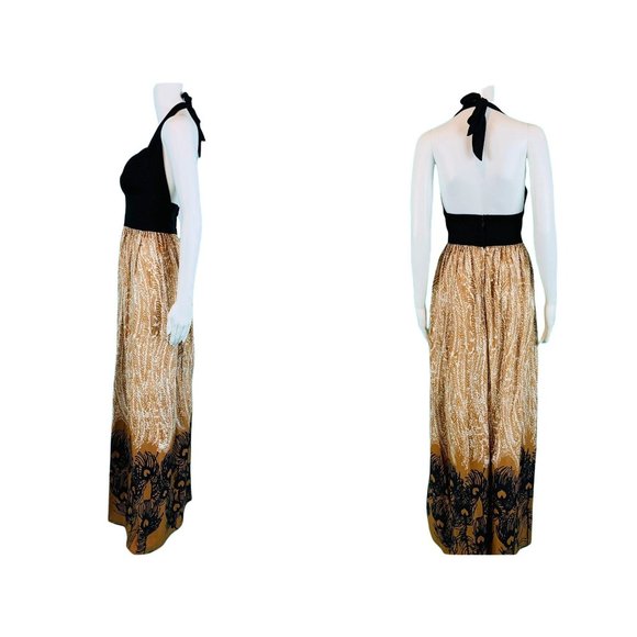 Vintage 60s Maxi Dress Womens XS Peacock Feathers Novelty Border Print - Picture 9 of 10